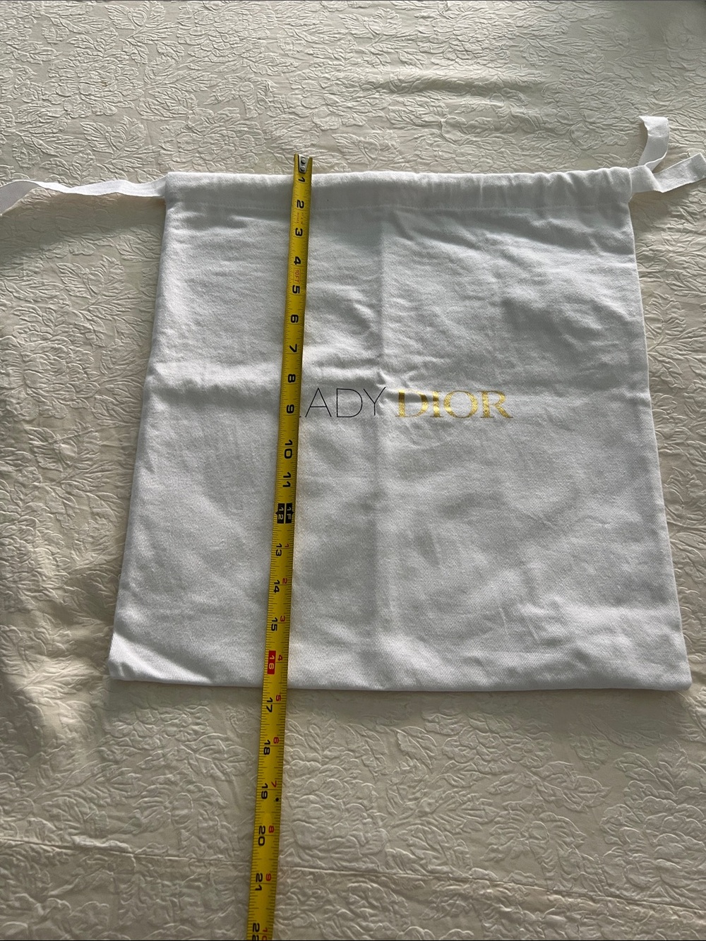 Dior White Drawstring Dust Bag with Gold Logo